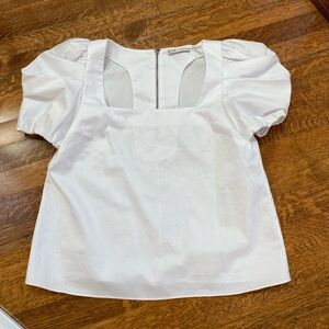 Alice + Olivia Bernice White Puff Sleeve Blouse
